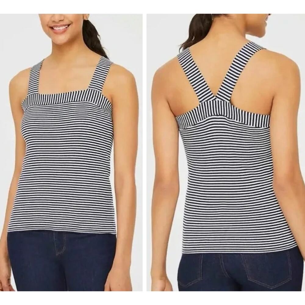 LOFT NEW Navy Blue & White Striped Cross-Back Lightweight Sweater Tank Top Small